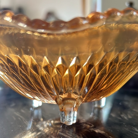 Vintage Jeannette Glass Anniversary Iridescent Footed Marigold Carnival Bowl - Picture 11 of 12